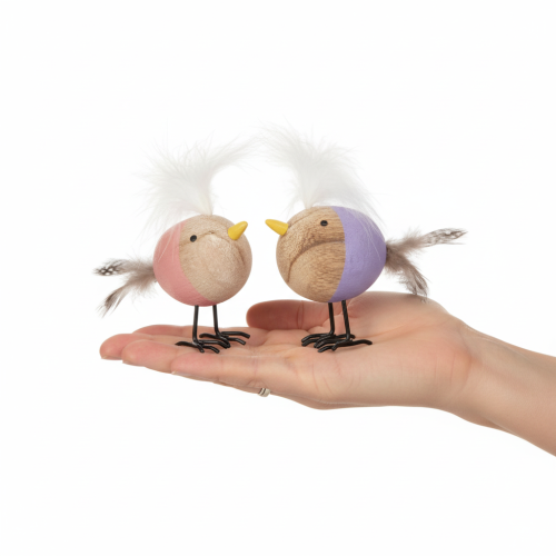 Article Oiseau décoratif en bois avec plumes et corps coloré, pour décoration de table, 10 cm, lot de 6