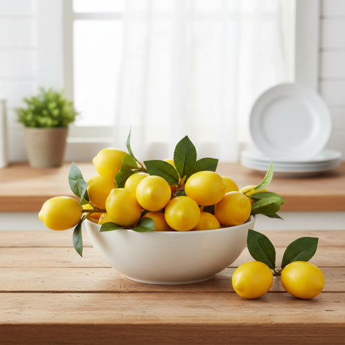 Article Branche de citronnier décorative de 16 cm, fruits artificiels (3 pièces)