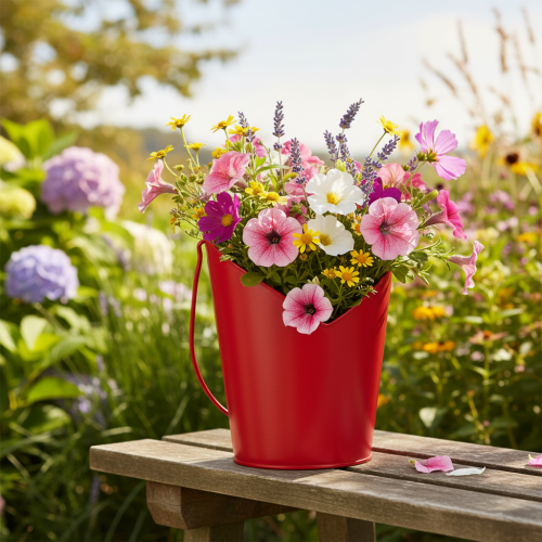 Article Pot de fleurs décoratif en métal en forme de cœur avec anse, rouge, Ø 12 cm, H 15/9 cm