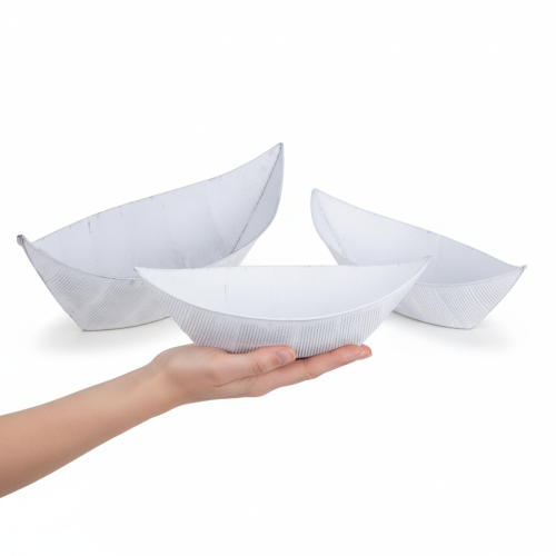 Article Pot de fleurs en forme de bateau, en métal blanc/argenté, 54,5/48/42 cm, lot de 3