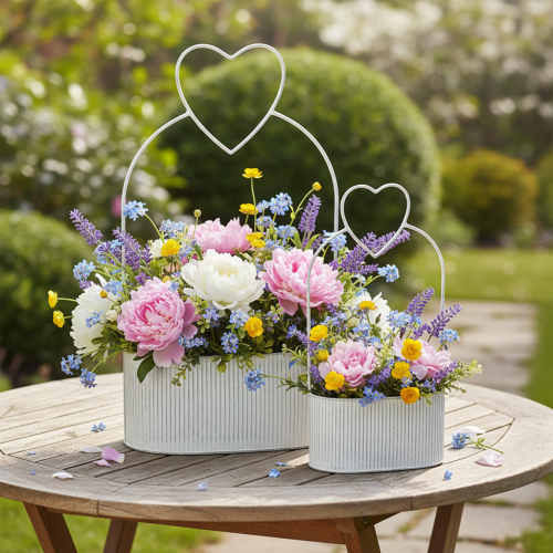 Article Bol décoratif ovale en métal blanc en forme de cœur, 20 x 16 cm, lot de 2