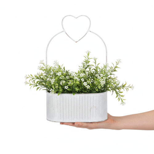 Article Bol décoratif ovale en métal blanc en forme de cœur, 20 x 16 cm, lot de 2