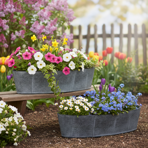 Article Bol ovale en métal, noir et gris, style vintage, 32,5/37 cm, lot de 2.