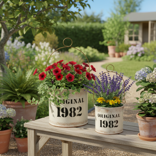 Article Seau décoratif avec anse « Original 1982 » Crème Ø12/10 cm, lot de 2 x 2.