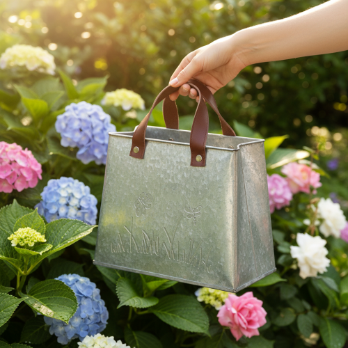 Article Sac décoratif, argenté, blanc, marron, métal, pot de fleurs, L22cm, 2 pièces
