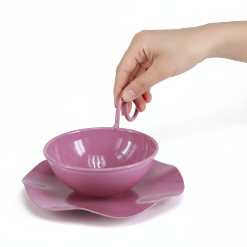 Article Tasse décorative en métal avec soucoupe, rose, H 8 cm Ø 11,5 cm, lot de 2