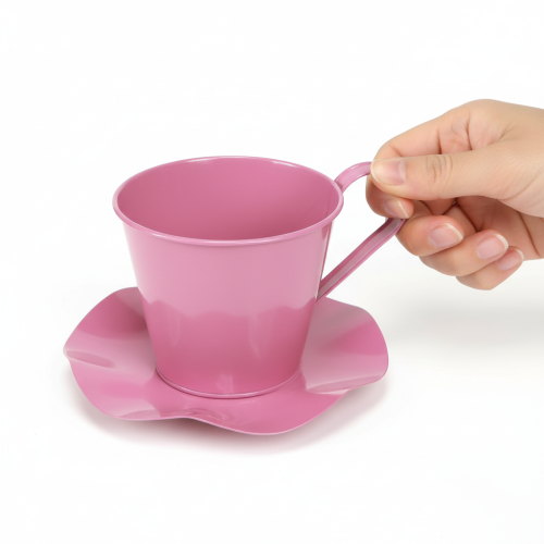 Article Tasse à thé décorative en métal rose avec soucoupe, Ø 12 cm, H 10 cm, lot de 8