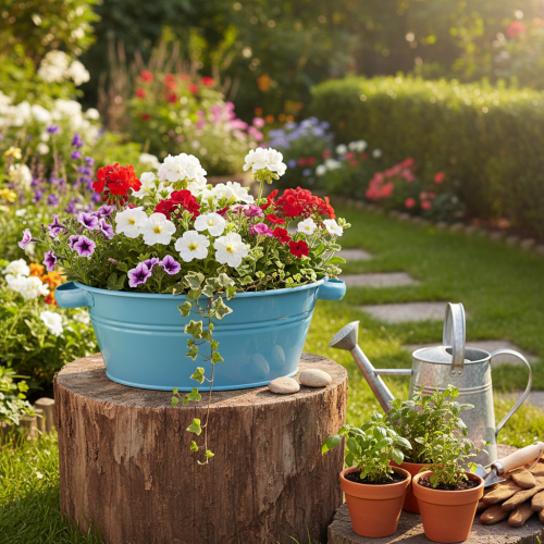 Article Bol rond avec anse, bol décoratif, coupe à fleurs, bleu, Ø33,5 cm