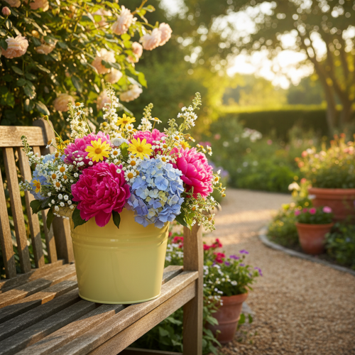 Article Pot décoratif en métal, vert/jaune, pot de fleurs, 31 x 26 x 21,5 cm