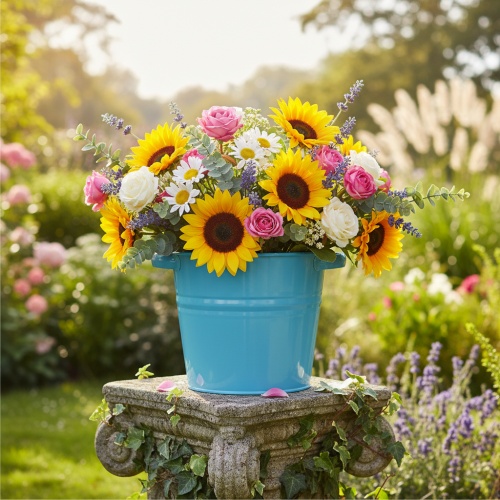 Article Pot de fleurs/jardinière décoratif en métal bleu, 31 cm x 26 cm x 21,5 cm