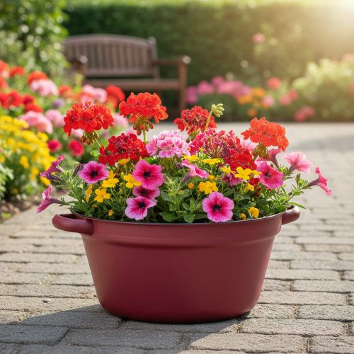 Article Seau en métal avec poignées, bac décoratif pour plantation, rouge, Ø 20,5 cm, H 10,5 cm