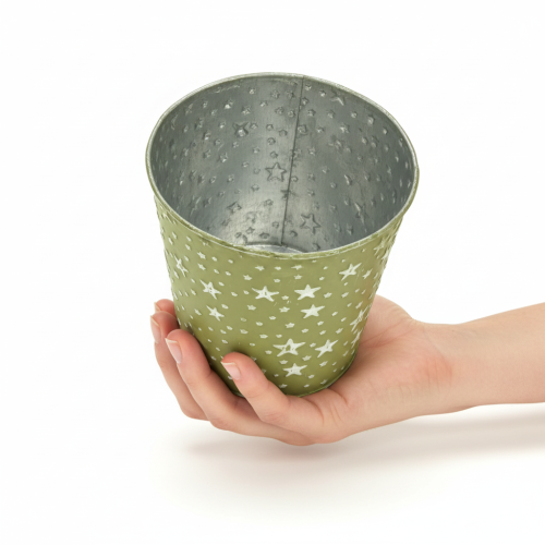 Article Pot de fleurs en métal vert argenté orné d'étoiles, Ø14cm