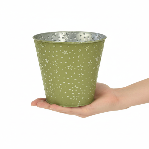Article Pot de fleurs en métal, jardinière, étoiles, vert et argent, Ø16cm