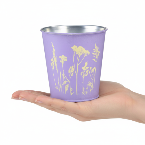 Article Pot de fleurs en métal, jardinière, fleurs violettes, Ø10cm H10.5cm