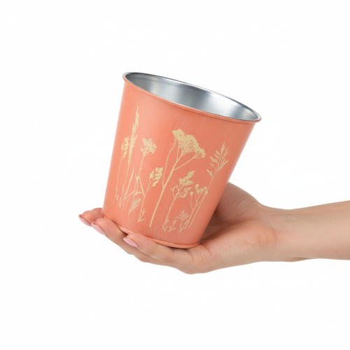 Article Pot de fleurs à décor floral, jaune abricot, Ø 10,5 cm H 10,5 cm