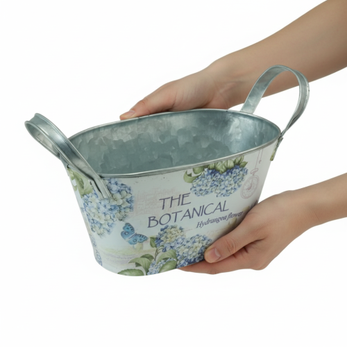 Article Coupe ovale en métal avec anses, pour hortensias, 32×15×15cm