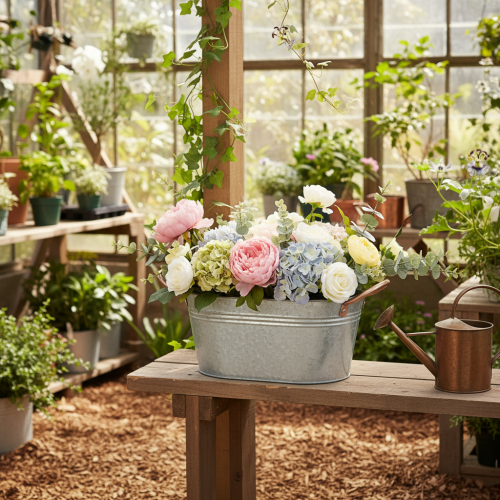 Article Coupe à fleurs avec anses, coupe décorative, métal, 17,5 × 12 × 9 cm