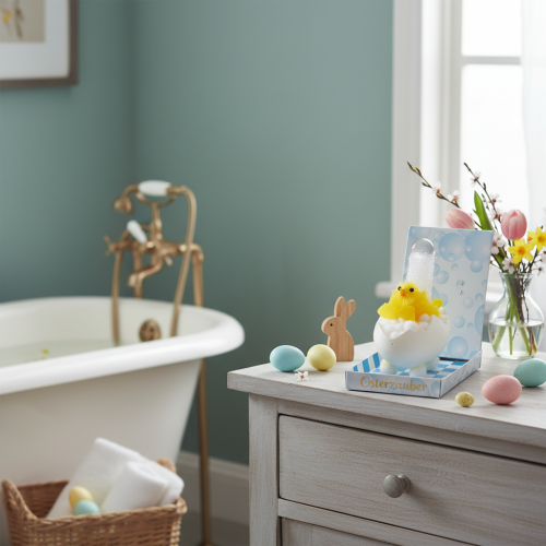 Article Décoration de Pâques : poussin en chenille dans la baignoire, jaune, 9 cm