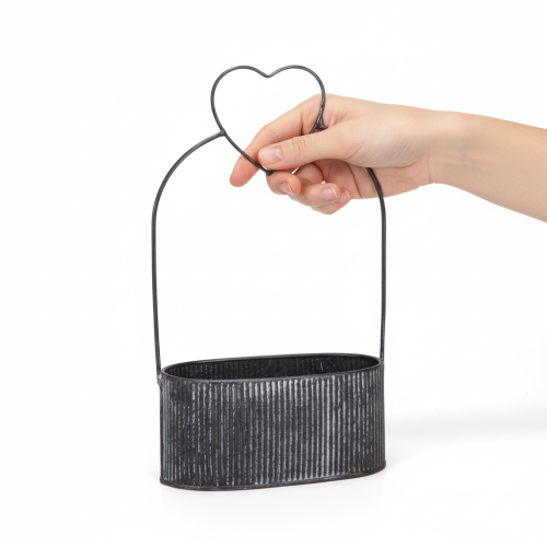 Article Bol décoratif ovale en métal noir en forme de cœur, 20 x 16 cm, lot de 2