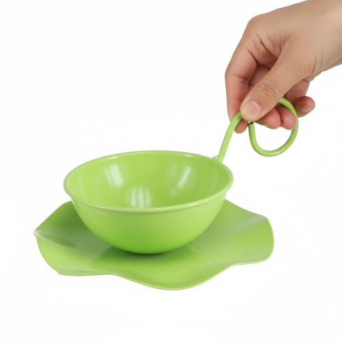 Tasse décorative en métal avec soucoupe, vert clair, H 8 cm Ø 11,5 cm, lot de 2 | Floristik24.fr