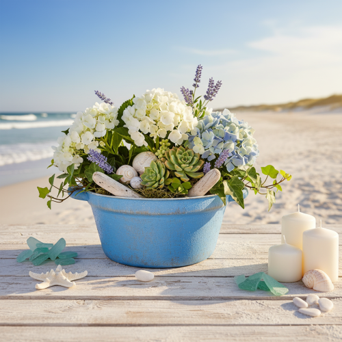 Article Bol/pot décoratif, métal bleu, style shabby chic, Ø 21 cm, H 10,5 cm