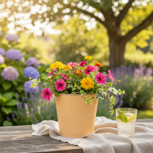 Article Pot de fleurs en métal, orange pastel, Ø 13,5 cm H 12,5 cm