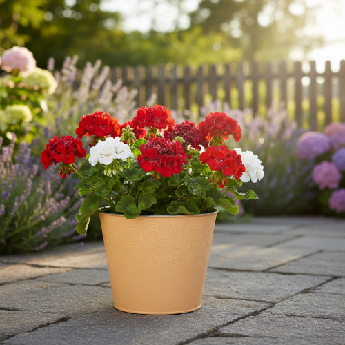 Cache-pot métallique orange pastel Ø16cm H14cm avec motif floral | Floristik24.fr