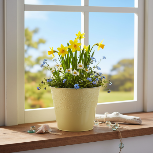 Cache-pot métallique pastel jaune Ø16cm H14cm | Floristik24.fr