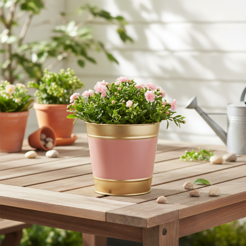 Lot de 4 cache-pots en métal Ø13cm H12cm - Couleurs pastel et doré | Floristik24.fr