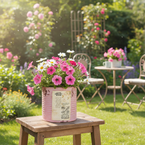 Article Boîte décorative en métal, rose antique, pour planter, Ø11cm H10,5cm