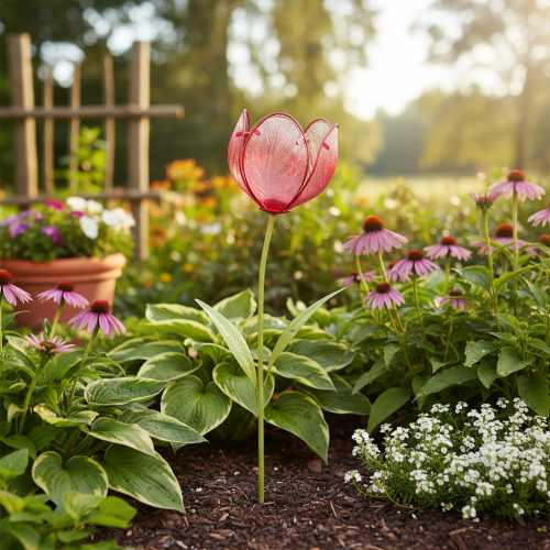 Article Tuteur tulipe en verre pour jardin - Décoration élégante pour jardin et balcon, 94 cm