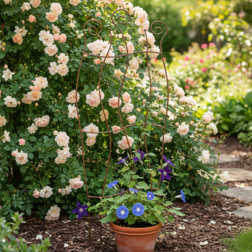 Article Treillis métallique de jardin à design incurvé pour plantes grimpantes, 110 cm