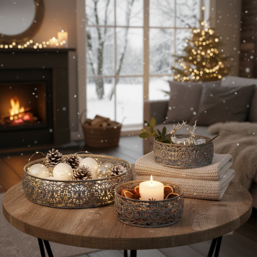 Article Bol décoratif en métal, motif gris et blanc, Ø 16/19,5/23,5 cm, lot de 3