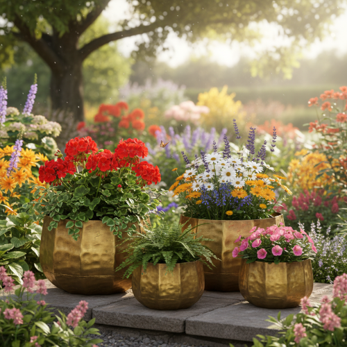 Pot de fleurs décoratif en métal, laiton, Ø22/18/14 cm, lot de 3 | Floristik24.fr