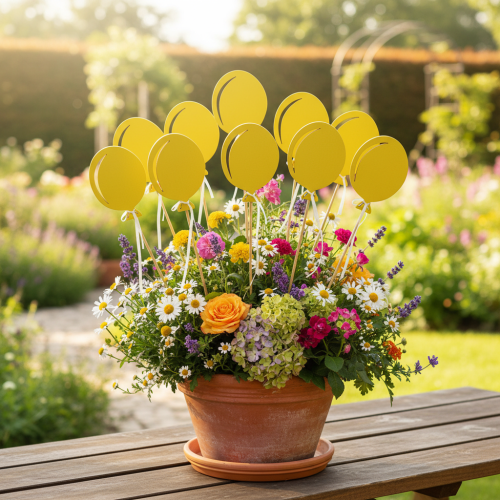 Bouchon de fleur bouquet décoration gâteau ballon jaune 28cm 8 pcs | Floristik24.fr