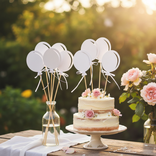 Bouchon de fleur bouquet décoration gâteau topper ballon blanc 28cm 8 pcs | Floristik24.fr