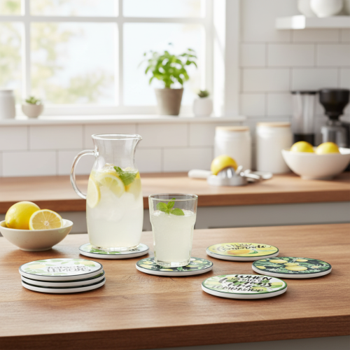 Article Sous-verres décoratifs en céramique citron ronds assortis Ø10,5cm 6pcs