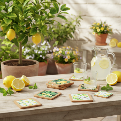 Sous-verres citrons liège céramique été assortis 19,5 cm 6 pièces | Floristik24.fr