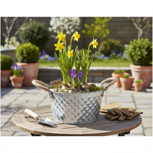 Bol décoratif en zinc, métal avec anse en corde, Ø 22 cm H 12 cm | Floristik24.fr
