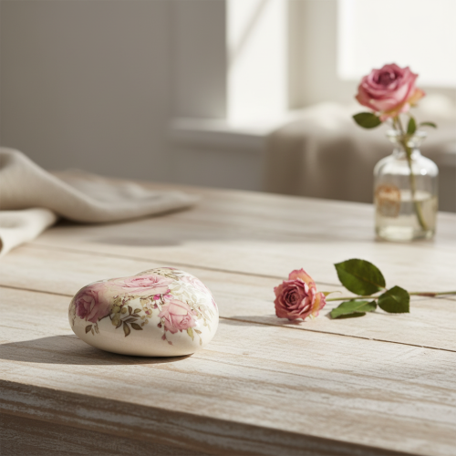 Coeur décoratif en céramique avec roses en faïence pour la table 10,5cm | Floristik24.fr