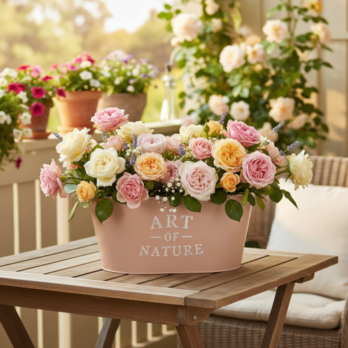 Article Coupe ovale en zinc, rose antique, pot de fleurs, 27 × 18 cm, H 12,5 cm