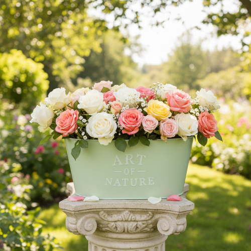 Coupe à fleurs ovale en zinc vert menthe 27×18cm H12,5cm | Floristik24.fr