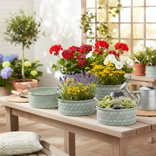 Article Bol décoratif en métal avec anses, pot de fleurs vintage, lot de 3