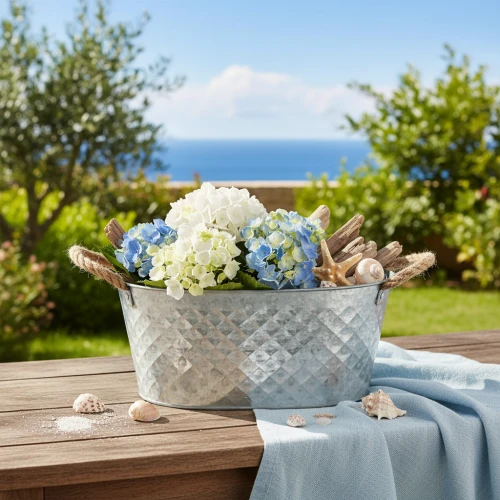 Zinc ovale décoratif avec motifs et poignées en corde 31x20x15cm | Floristik24.fr