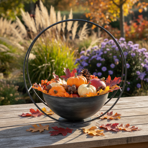 Article Bol décoratif en métal avec anneau décoratif, anthracite, Ø 22,5 cm, H 33 cm