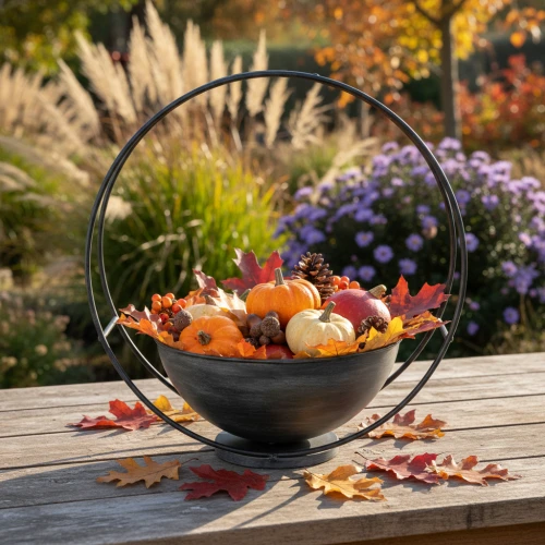 Anneau décoratif noir avec citrouilles et feuilles pour décoration automnale