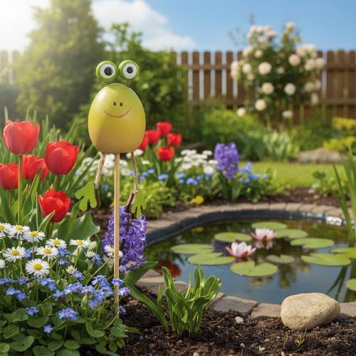 Article Tuteurs en forme de grenouille pour décorer les pots de fleurs au printemps ou en été, 34 cm, lot de 6