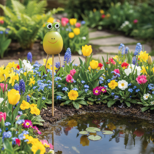 Article Tuteurs en forme de grenouille pour décorer les pots de fleurs au printemps ou en été, 34 cm, lot de 6