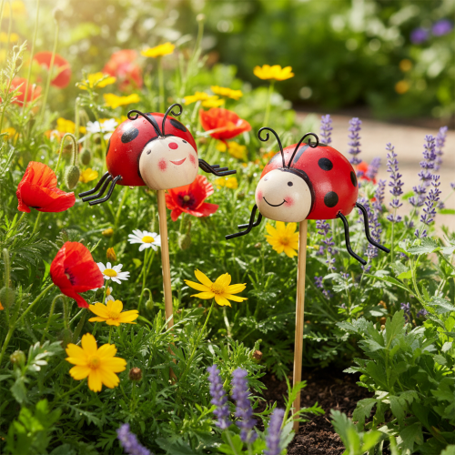 Piquets de jardin coccinelle, décoration printanière et estivale, ornement floral, 31 cm, lot de 4 | Floristik24.fr