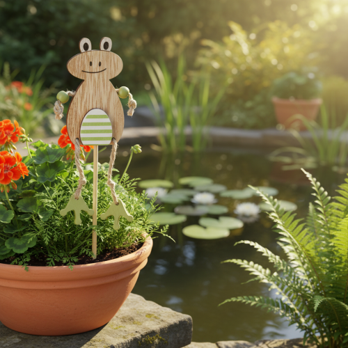 Article Pique de jardin déco en bois Grenouille Vert 3,5×7cm 12pcs